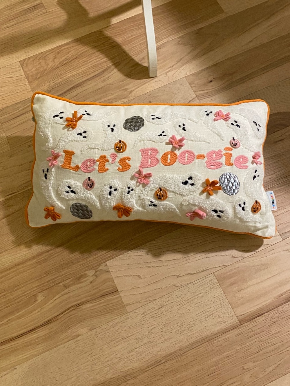 Let's Boo-gie Decorative Ghost Pillow - Cream and Orange